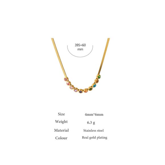 New 18K Gold Plated Multi Color Rainbow Colorful Gemstone Herringbone Necklace - Picture 7 of 7